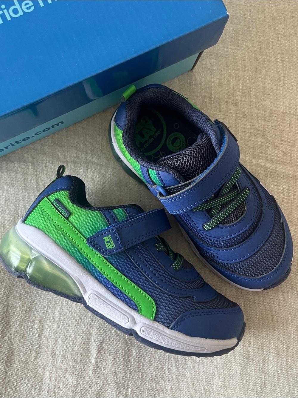 NIB Stride Rite Navy and Bright Green Light-Up Sneakers